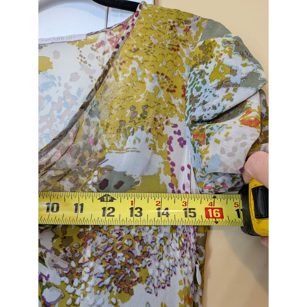 Kate Sylvester 100% Silk Abstract Floral Tie-Front Midi Dress Size Small Luxury - Picture 10 of 12